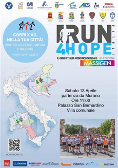 Torna la Run4Hope 2022, partenza da Morano sabato 13 aprile